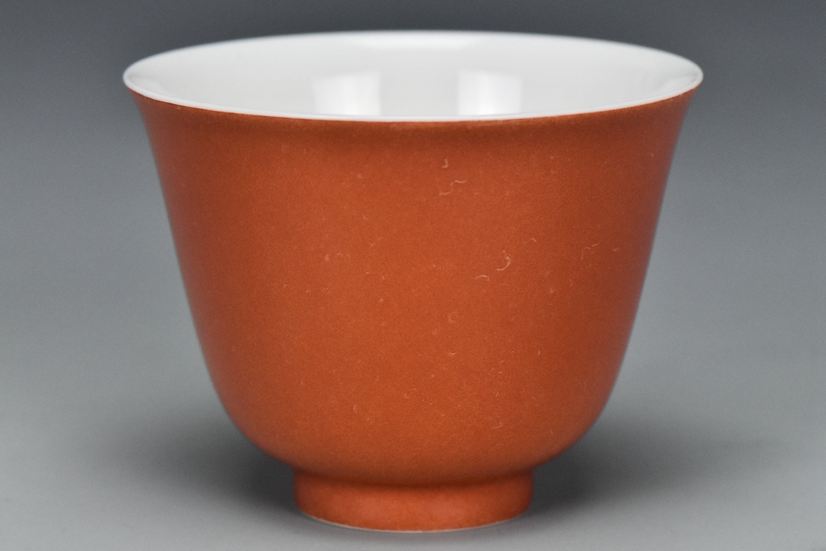 P240: Chinese Coral Red Glazed Cup Kangxi Mark Qing Dynasty Style