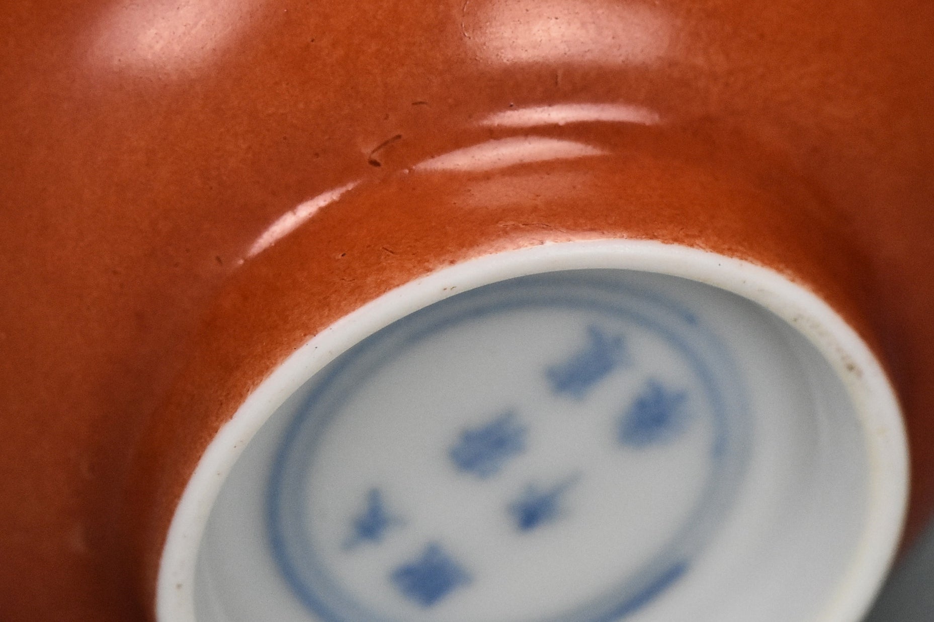 P240: Chinese Coral Red Glazed Cup Kangxi Mark Qing Dynasty Style