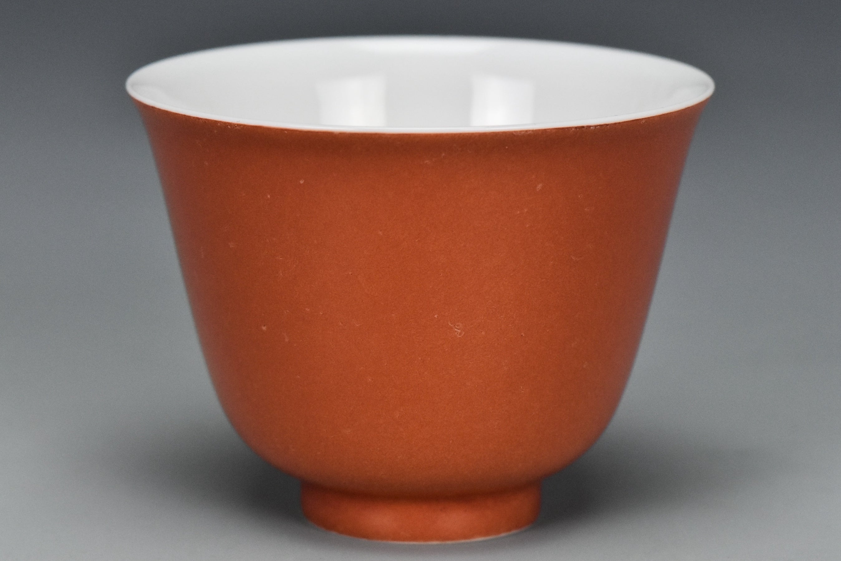 P240: Chinese Coral Red Glazed Cup Kangxi Mark Qing Dynasty Style