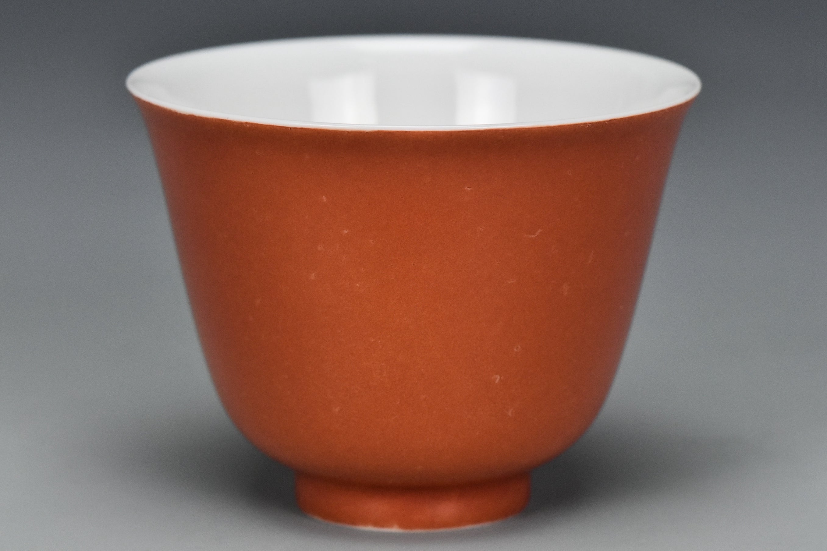 P240: Chinese Coral Red Glazed Cup Kangxi Mark Qing Dynasty Style