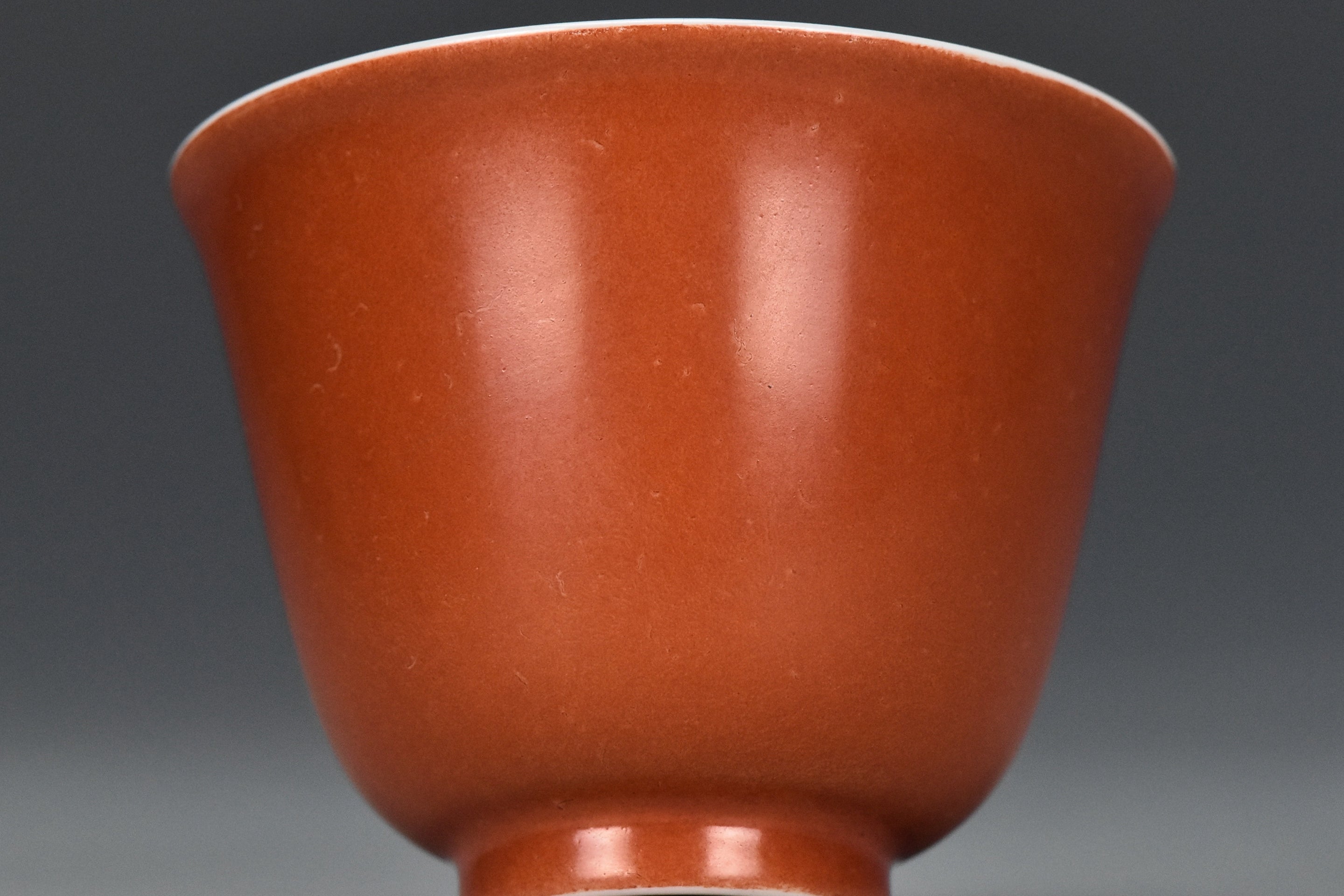P240: Chinese Coral Red Glazed Cup Kangxi Mark Qing Dynasty Style