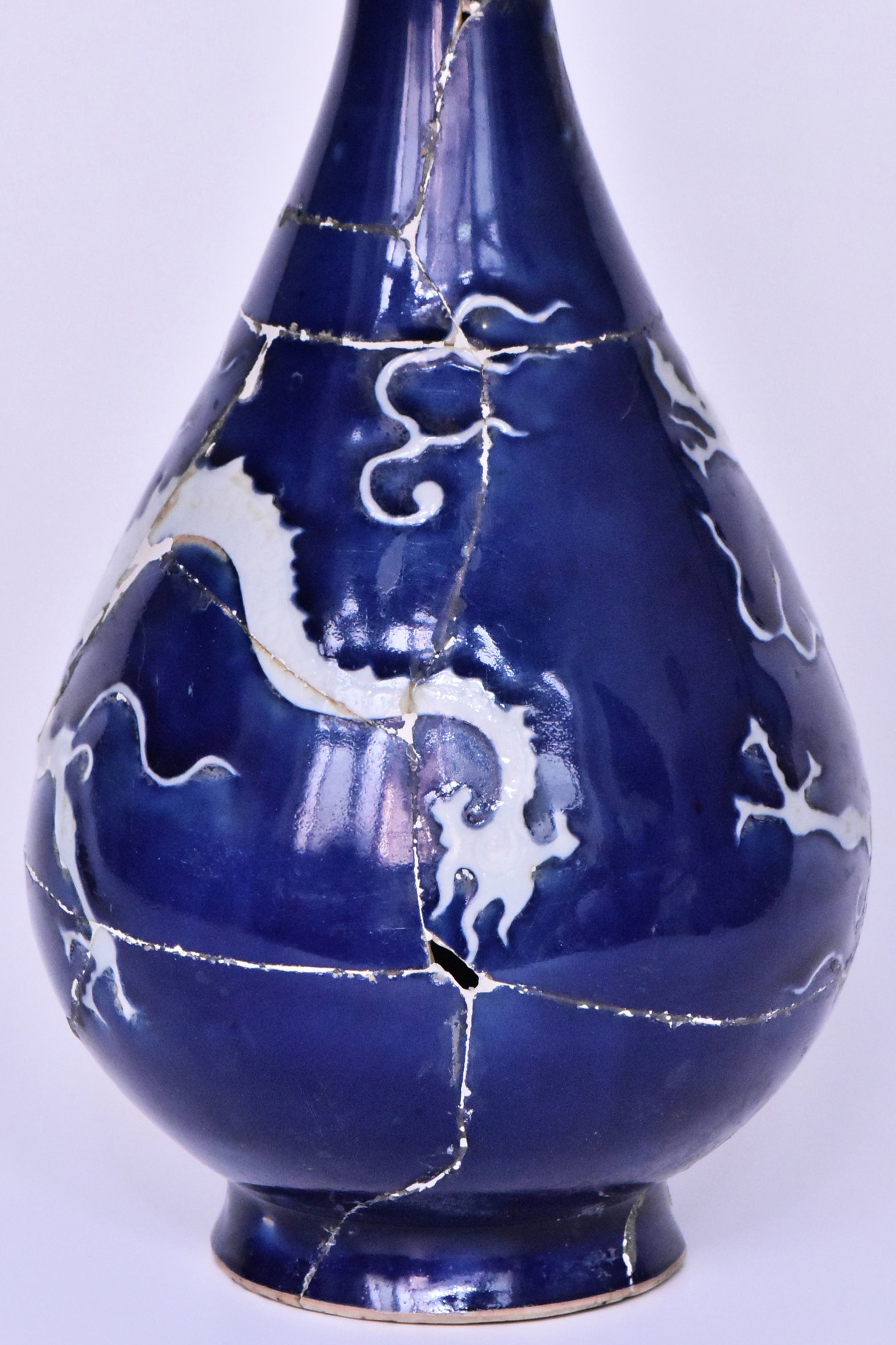 P279: Chinese Blue Ground Dragon Vase Yuan Dynasty Style