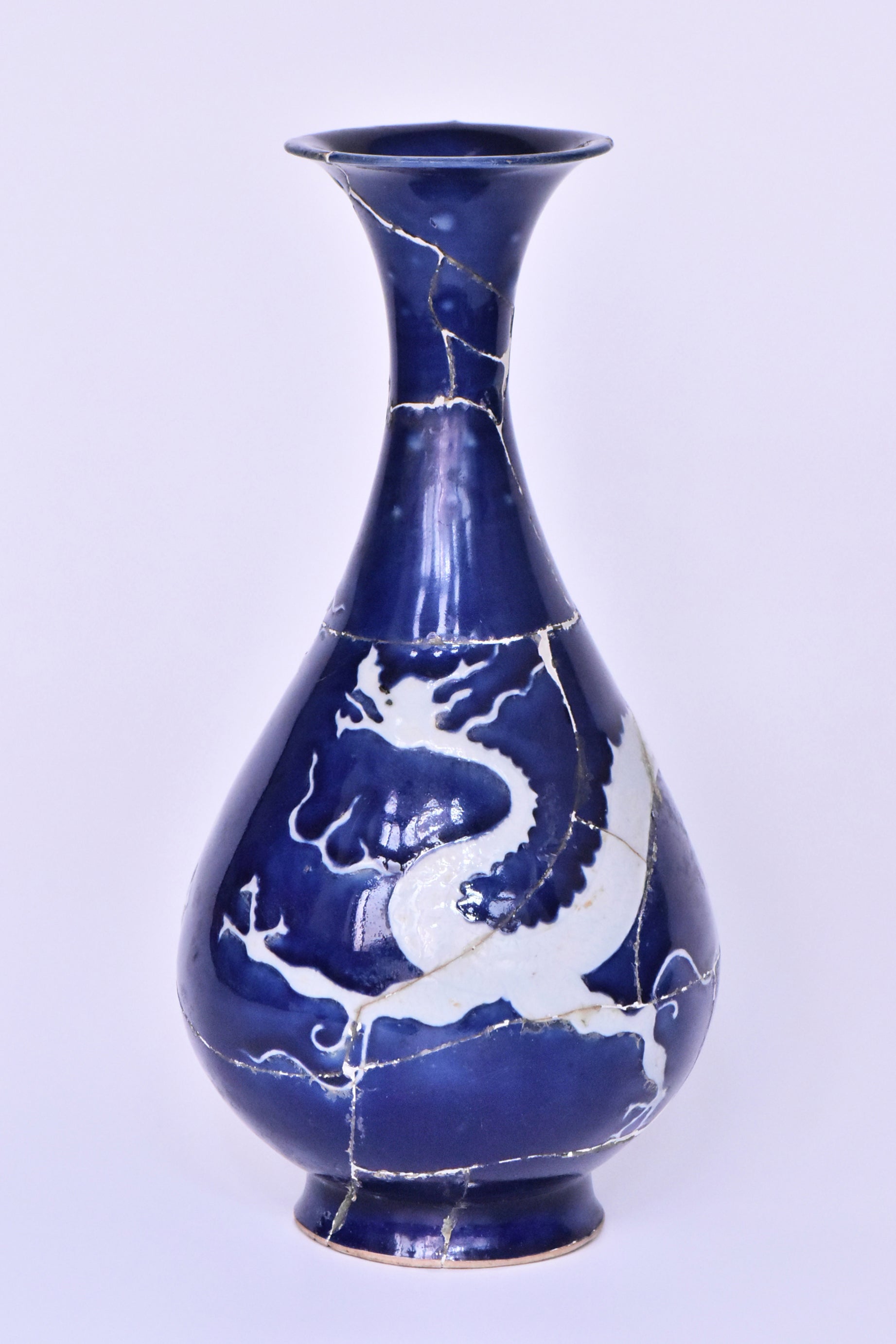 P279: Chinese Blue Ground Dragon Vase Yuan Dynasty Style