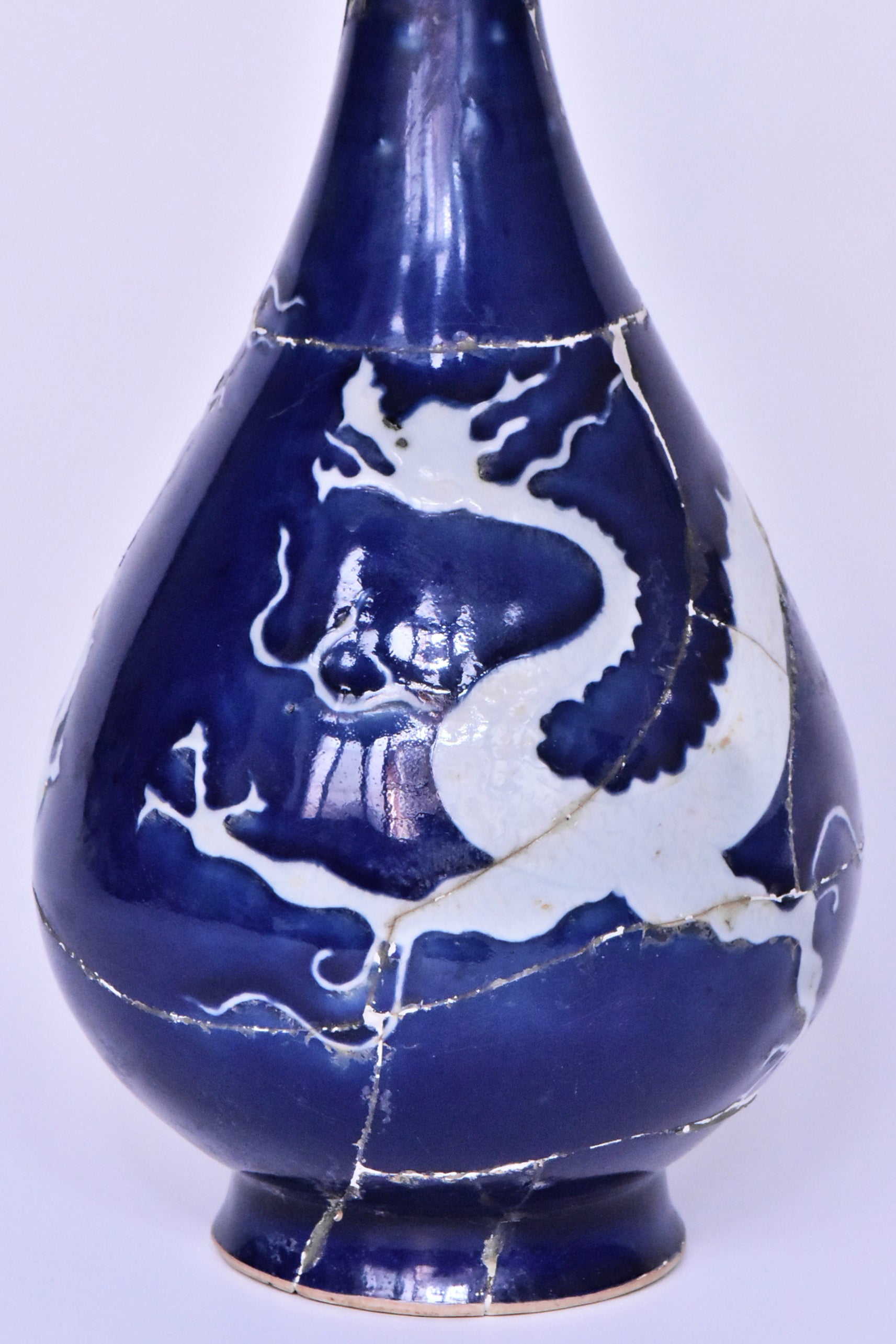 P279: Chinese Blue Ground Dragon Vase Yuan Dynasty Style
