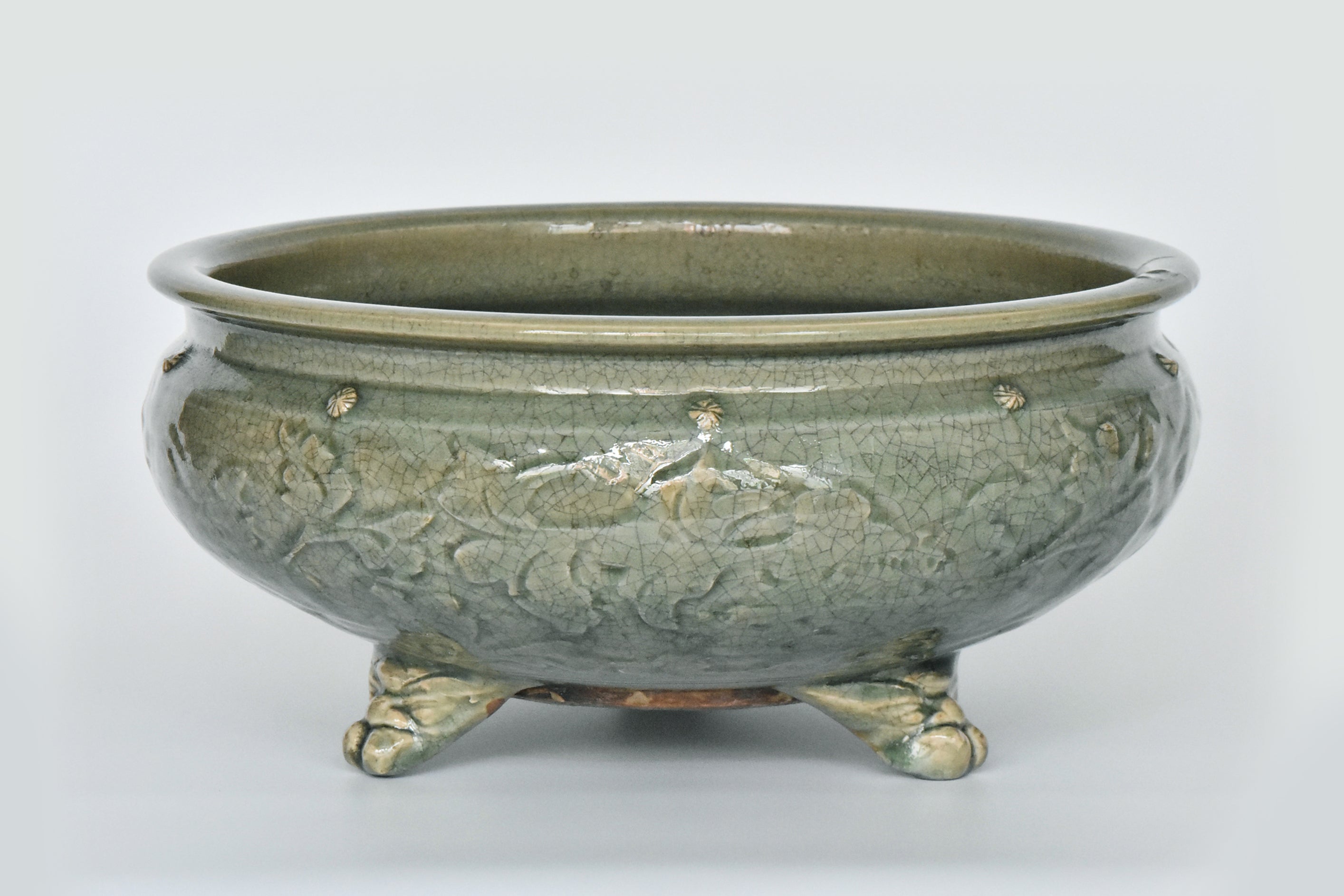 P929: Chinese Large Celadon Glazed Incense Burner Ming Dynasty Style