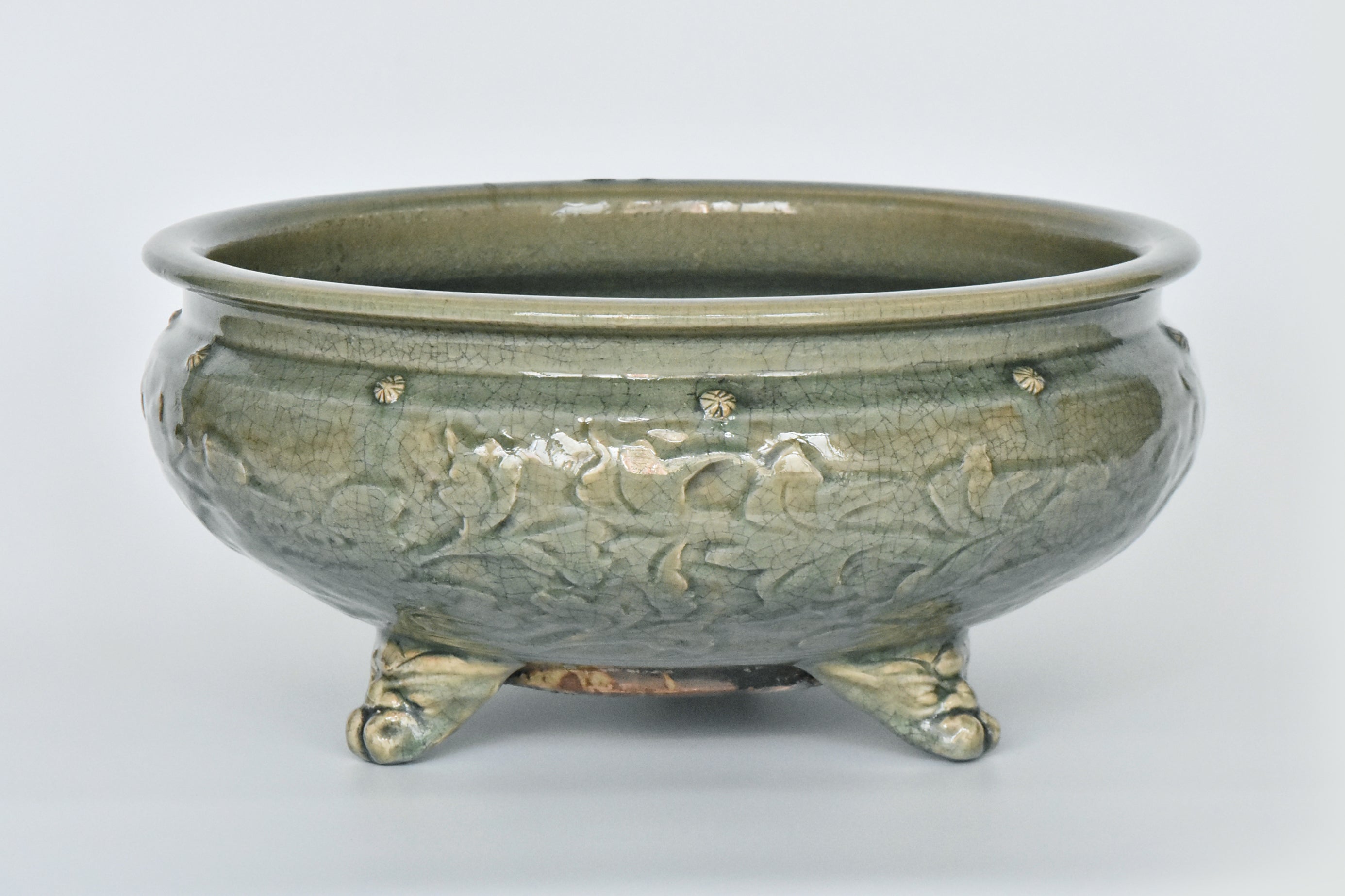 P929: Chinese Large Celadon Glazed Incense Burner Ming Dynasty Style