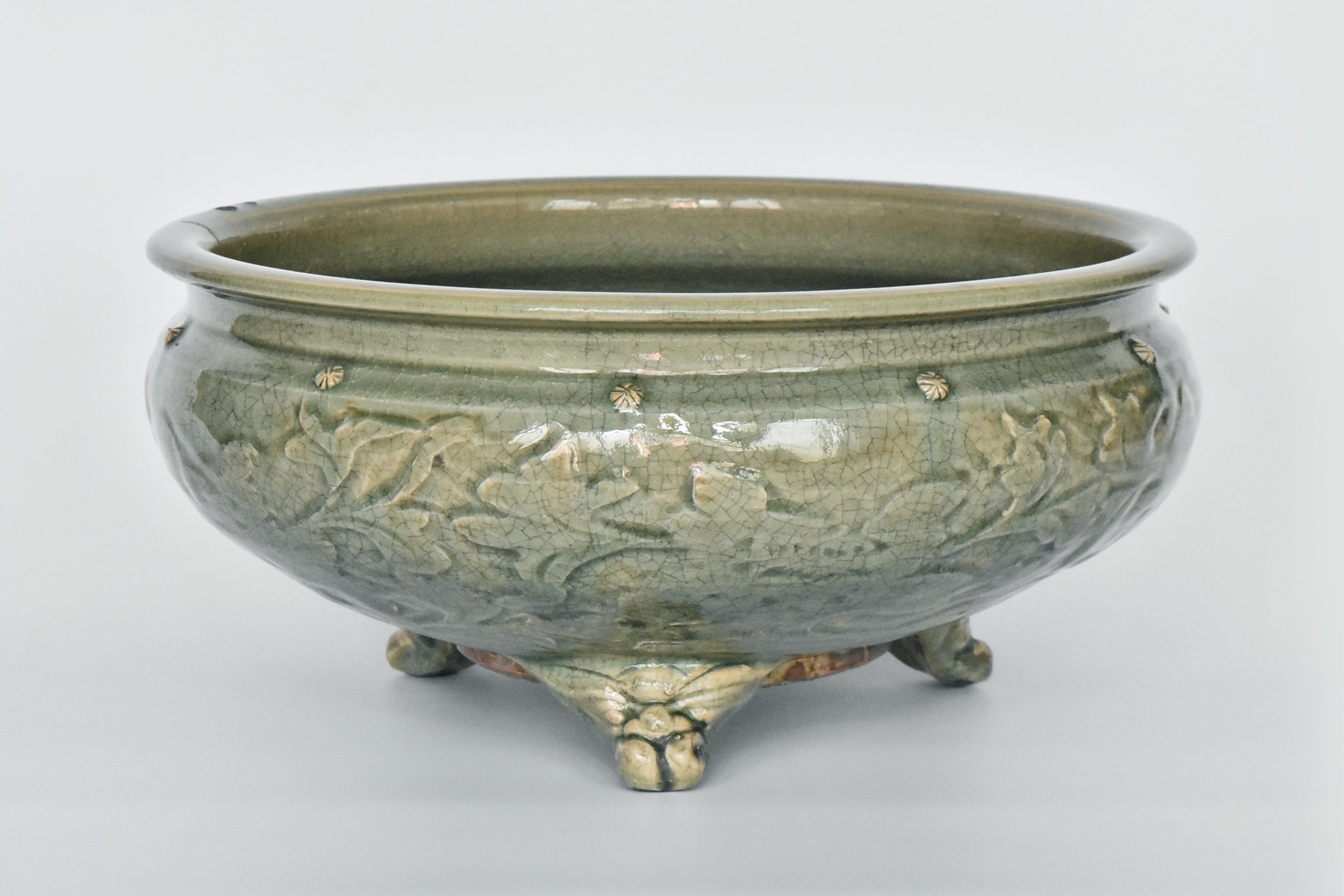 P929: Chinese Large Celadon Glazed Incense Burner Ming Dynasty Style