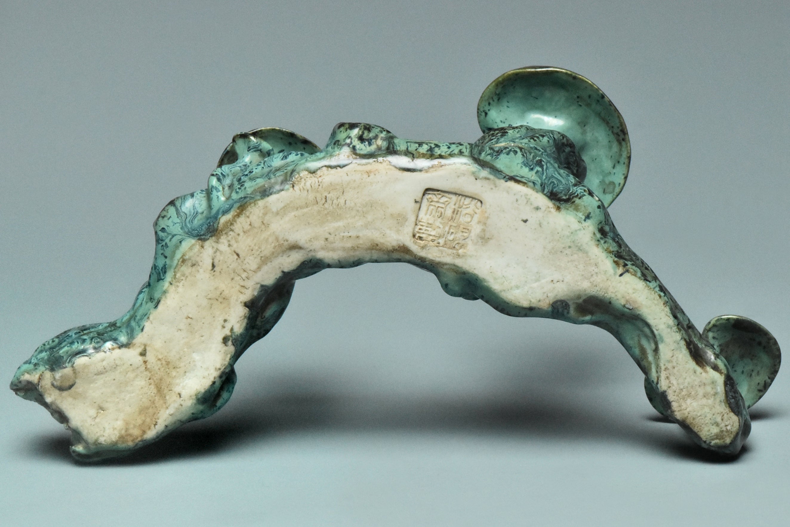 R000: Chinese Turquoise Glazed Brush Rest Hall Mark Qing Qianlong Style