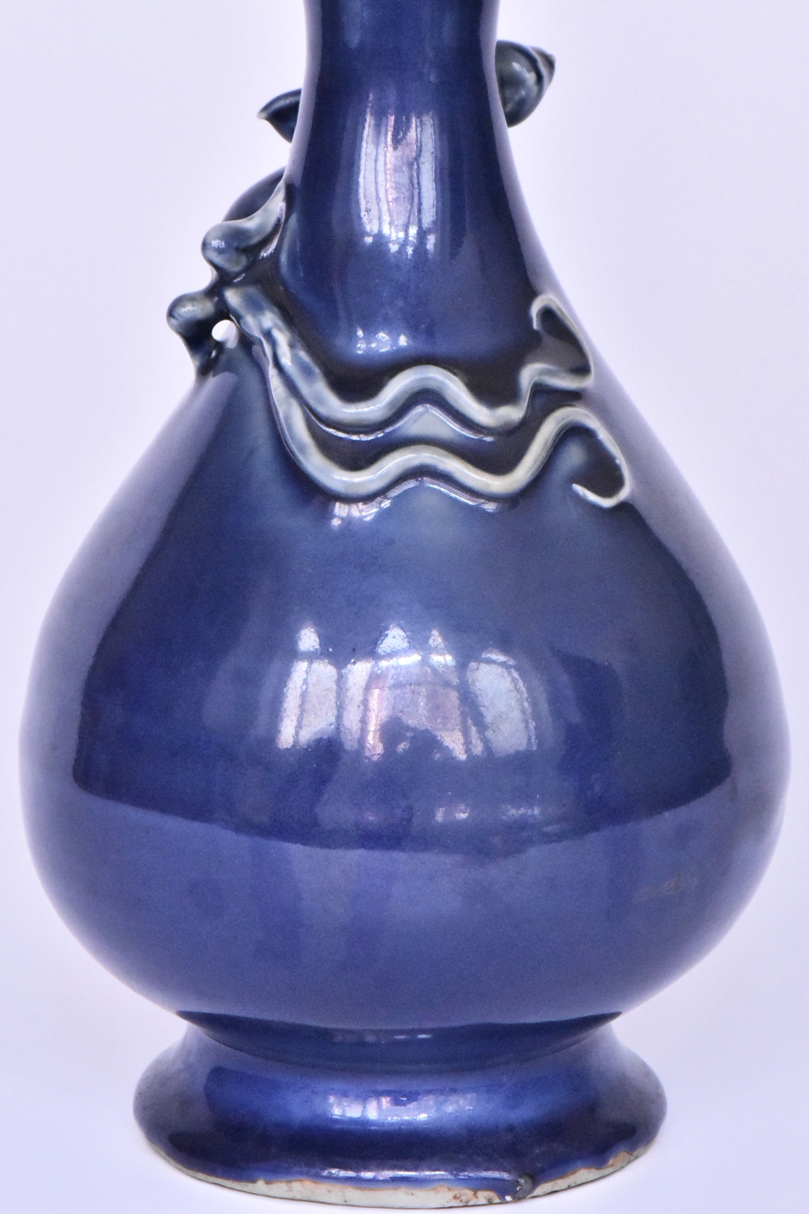 R281: Chinese Blue Glazed Dragon Vase Wanli Mark Ming Dynasty Style