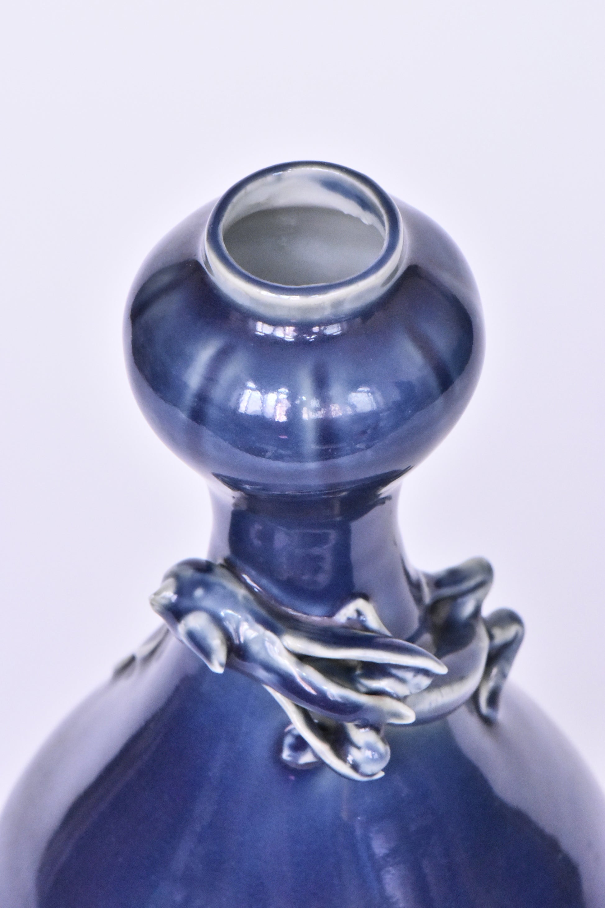 R281: Chinese Blue Glazed Dragon Vase Wanli Mark Ming Dynasty Style