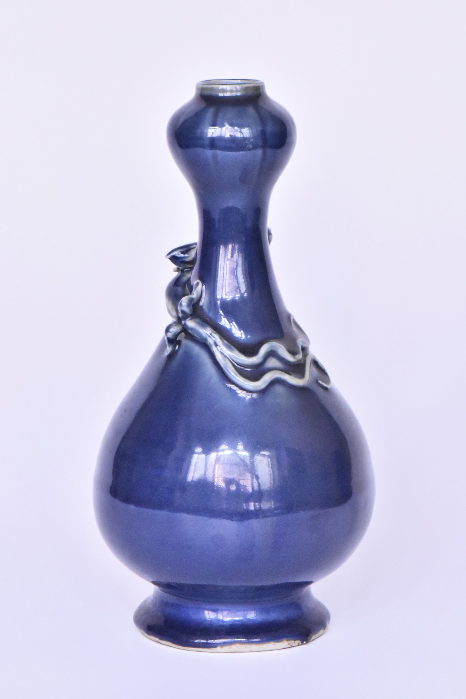 R281: Chinese Blue Glazed Dragon Vase Wanli Mark Ming Dynasty Style