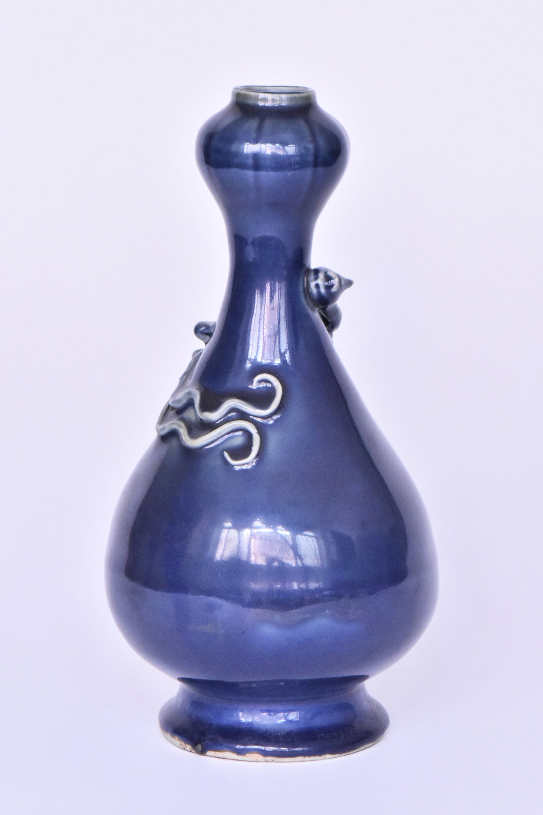 R281: Chinese Blue Glazed Dragon Vase Wanli Mark Ming Dynasty Style