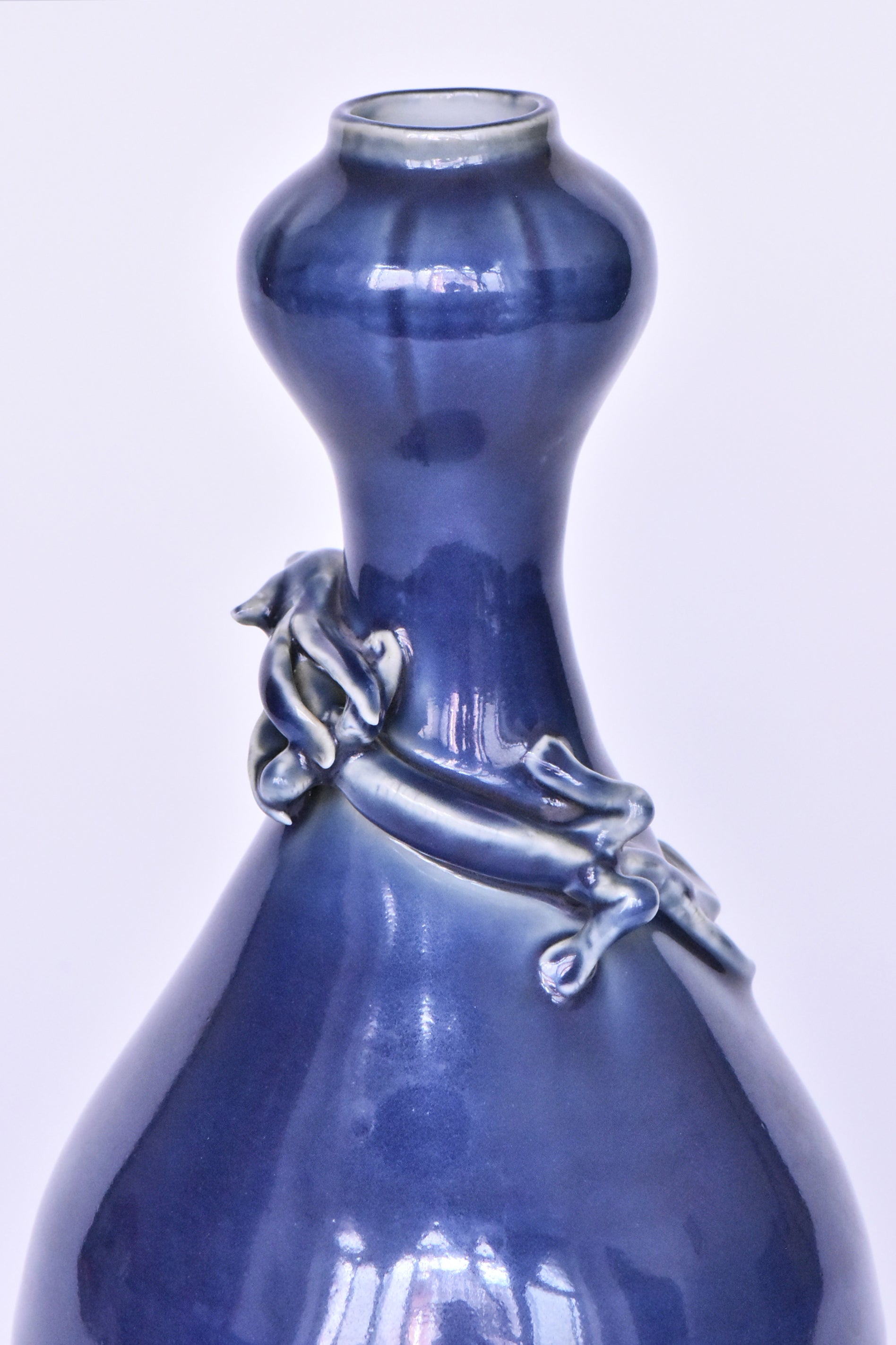 R281: Chinese Blue Glazed Dragon Vase Wanli Mark Ming Dynasty Style