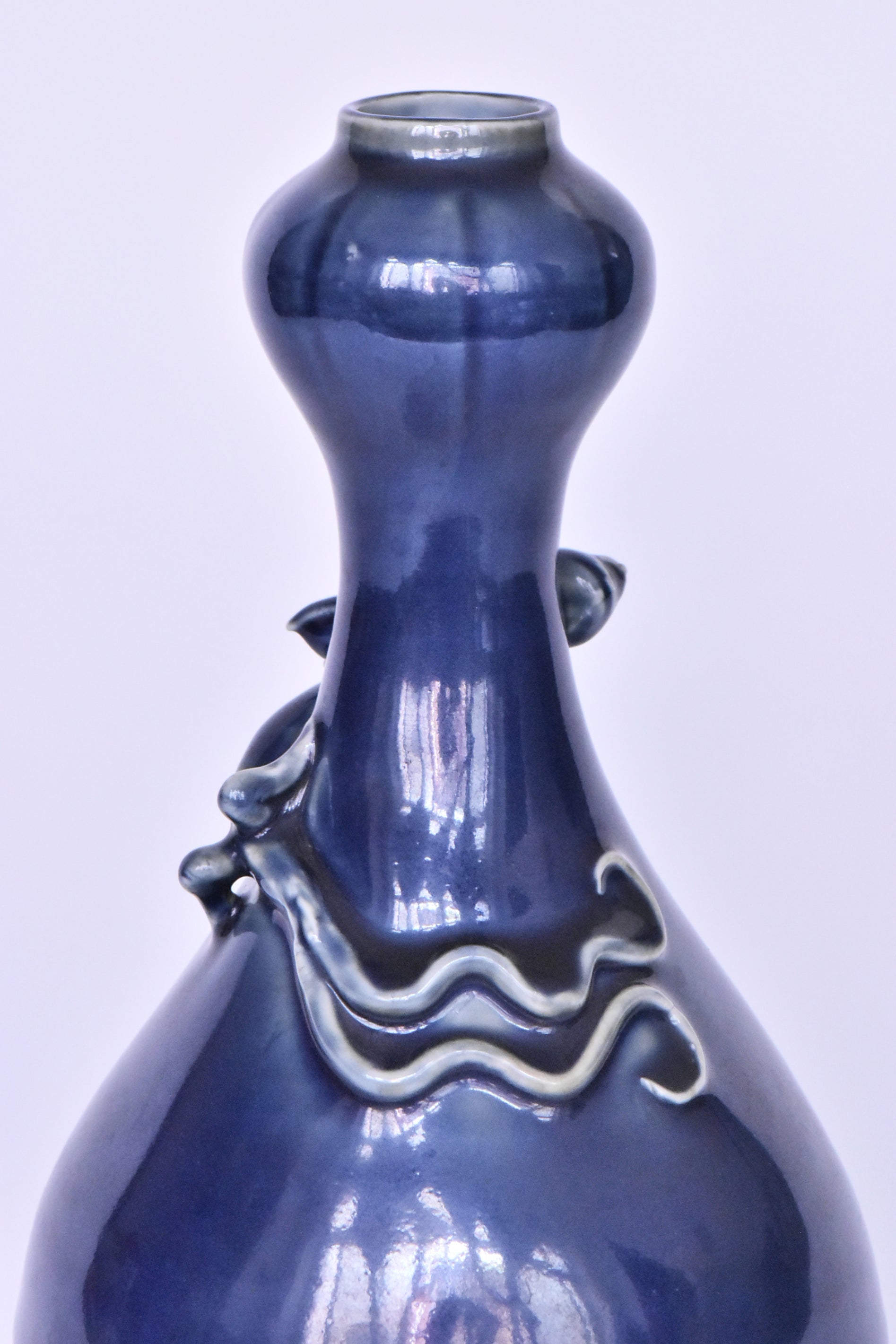 R281: Chinese Blue Glazed Dragon Vase Wanli Mark Ming Dynasty Style